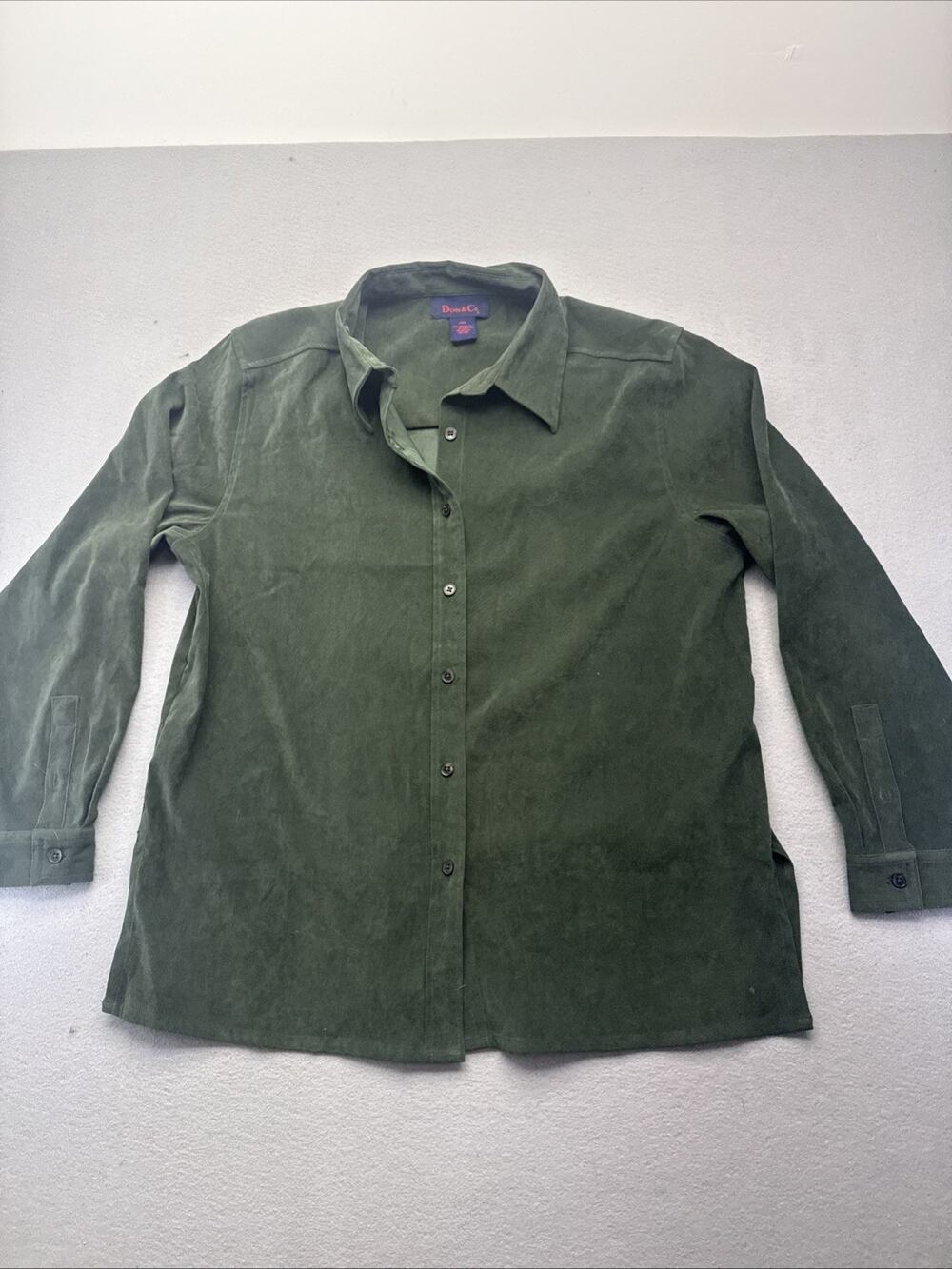 Denim & Co Womens Large Olive Green Long Sleeve Button Front Shirt Stretch